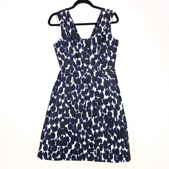 Kate Spade New York Dress Size 2 Mini Fit Flare Blue Leopard Print Pockets - Picture 2 of 12